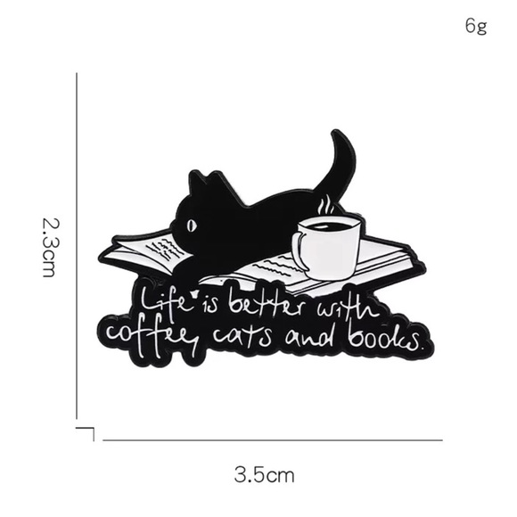 1 LEFT‼️ Black Cat Coffee Book Life Enamel Pin Black Cat Mom Reading Gift Brooch - Picture 4 of 5